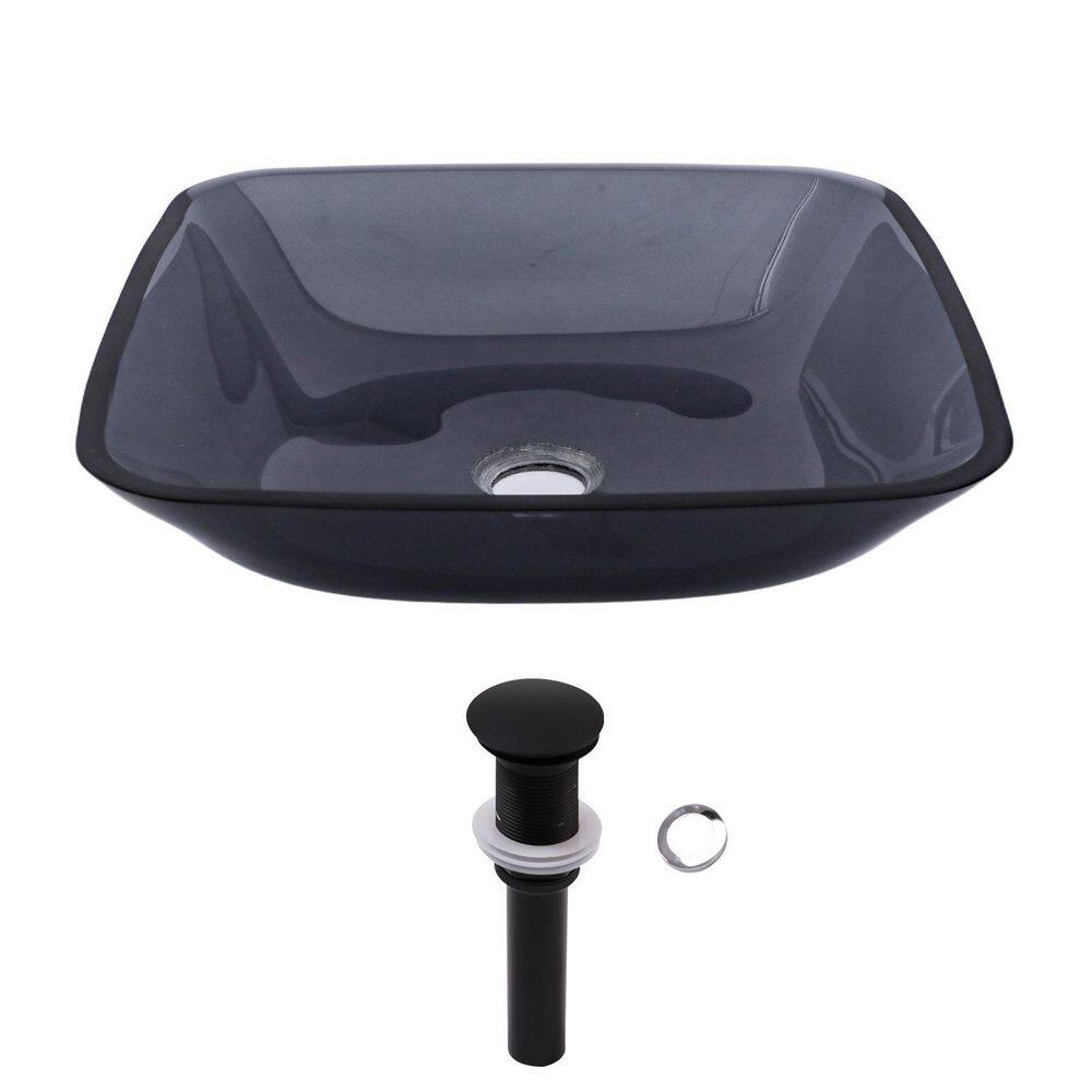 16-1/2 in. Square Tempered Glass Bathroom Vessel Sink in Gray included Black Drain price history on PriceWatchPro