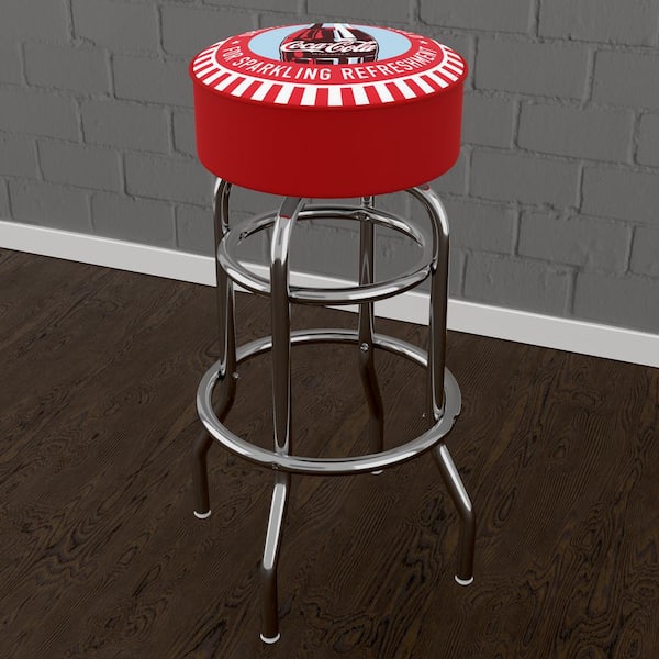 Unbranded Coca-Cola Drink It Ice Cold for Sparkling Refreshment Bottle Art 31 in. Red Backless Metal Bar Stool with Vinyl Seat