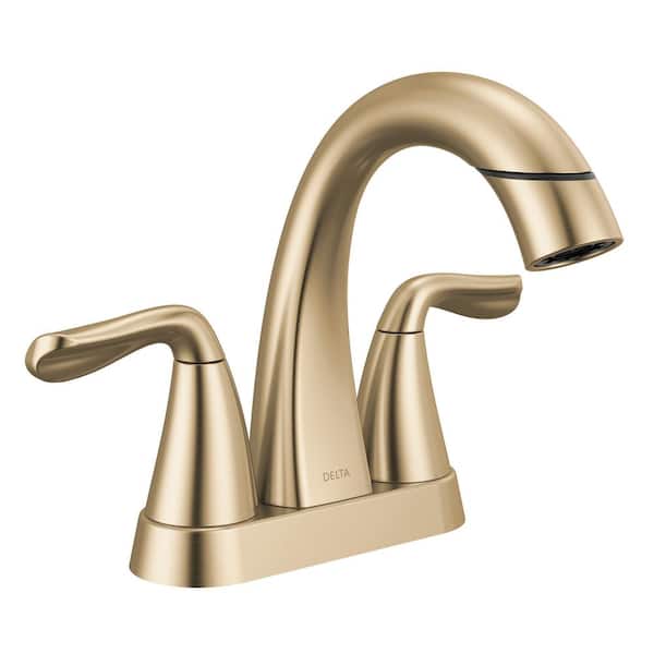 Delta Arvo Gold 4 in. Centerset Double Handle Pull-Down Spout Bathroom Faucet in Champagne Bronze