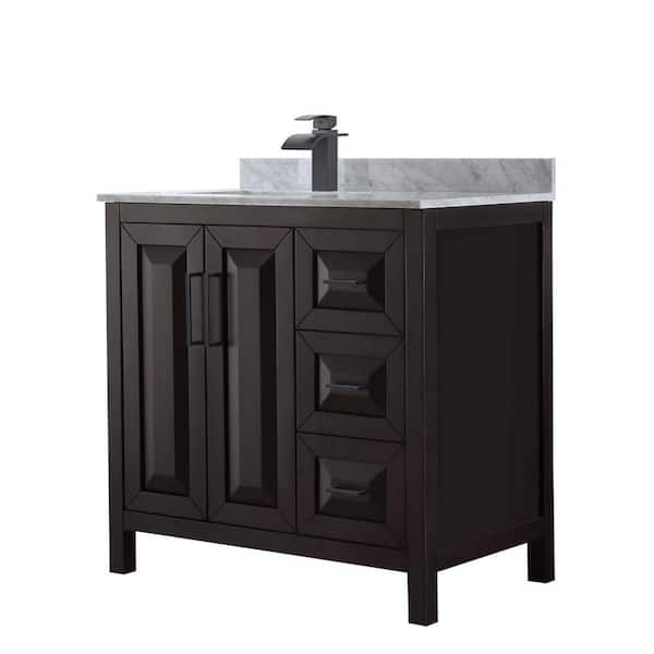Wyndham Collection Daria 36 in. W x 22 in. D x 35.75 in. H Single Bath Vanity in Dark Espresso with White Carrara Marble Top