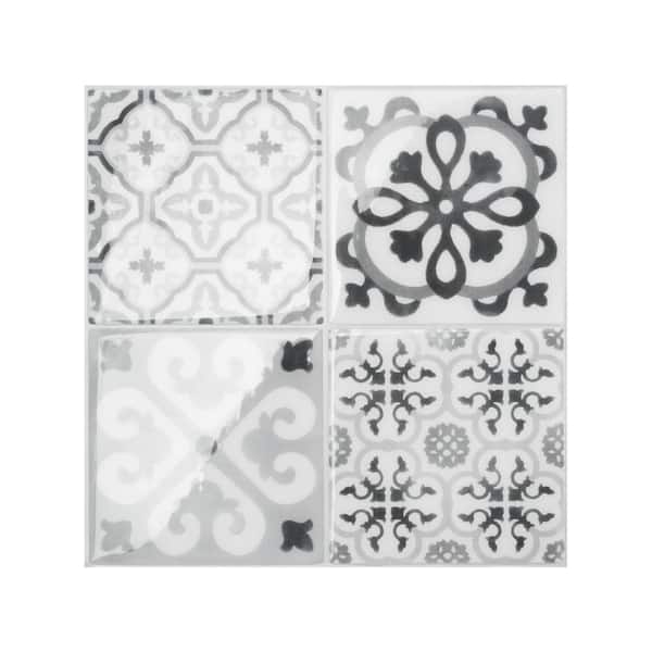 Smart Tiles Vintage Bartoli 9 in. x 9 in. Peel and Stick Backsplash for Kitchen, Bathroom, Wall Tile 4-Pack - Grey