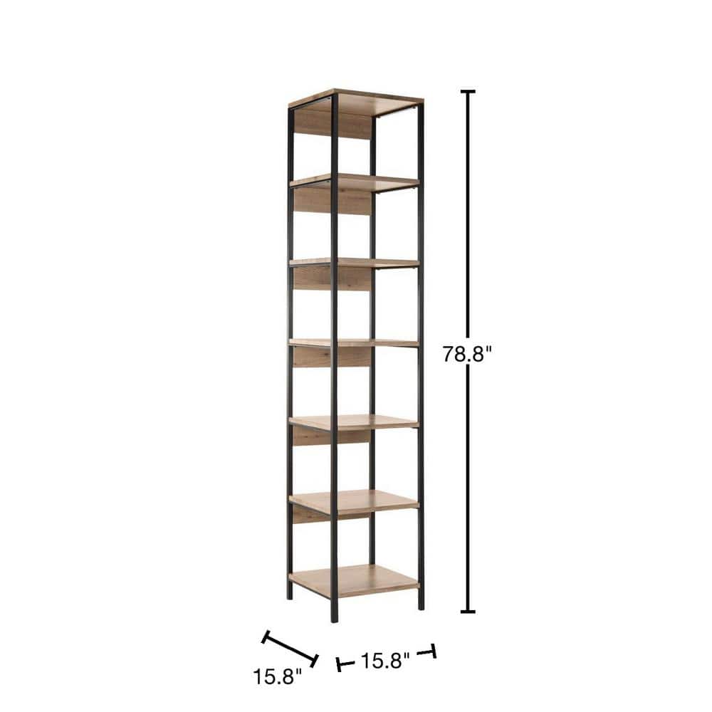 Transitional Oak & Black Iron 7-Tier Etagere - 79"