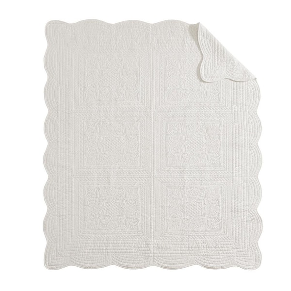 60 in. W x 72 in. H White Cotton Oversized Quilted Throw Blanket