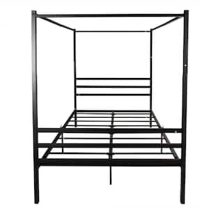 83.07 in. W Black Metal Canopy Bed Frame Queen Platform Bed