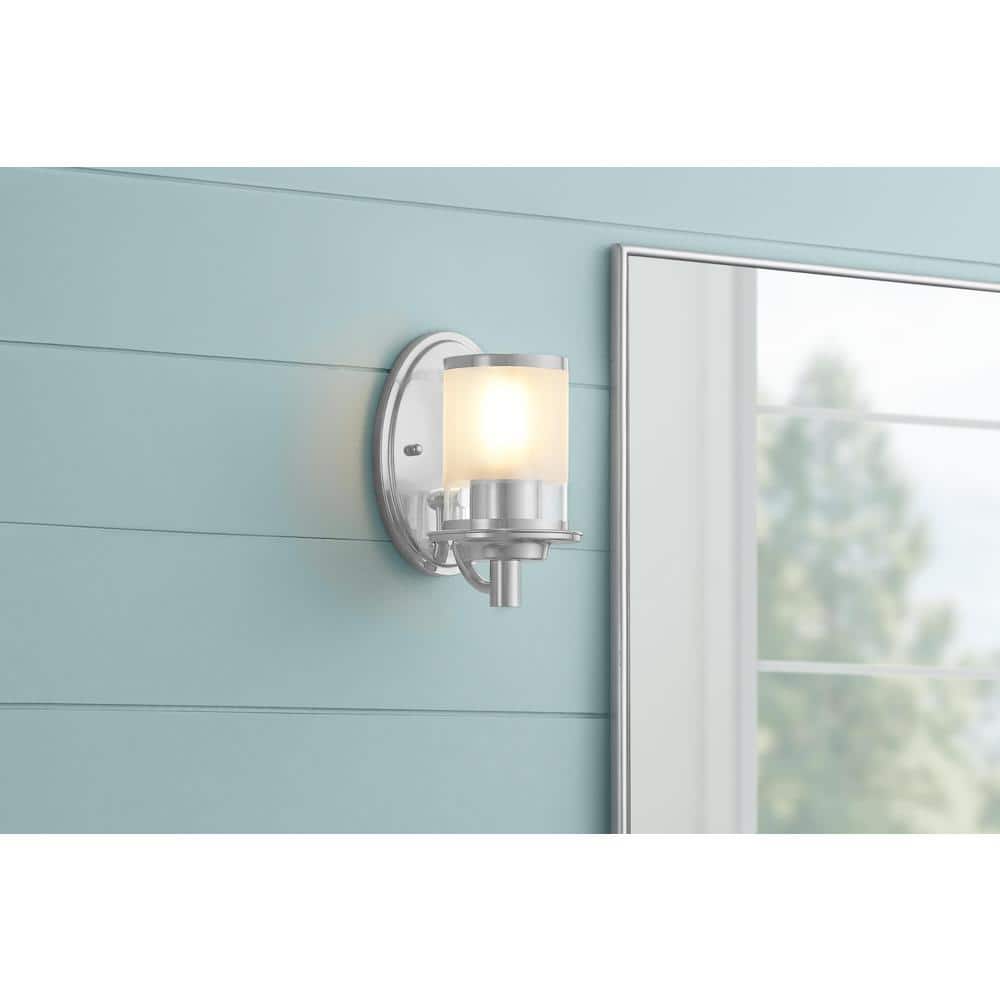 Truitt 5 in. 1-Light Chrome Transitional Wall Sconce with Frosted and Clear Edge Glass Shade price history on PriceWatchPro