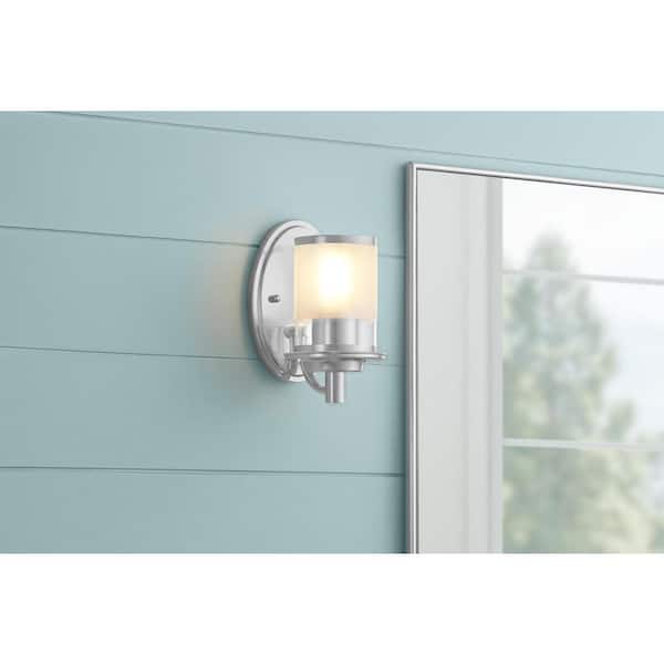 Hampton Bay Truitt 5 in. 1-Light Chrome Transitional Wall Sconce with Frosted and Clear Edge Glass Shade