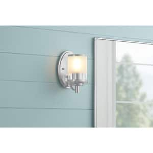 Truitt 5 in. 1-Light Chrome Modern Transitional Wall Sconce with Frosted and Clear Edge Glass Shade