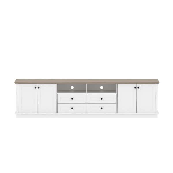 White Finish Wood TV Stand Entertainment Center Fits TV's up to 95 in., 4 Drawers, 6 Fixed Shelves and 2 Open Cubbies