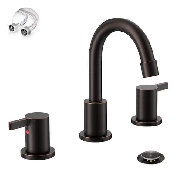8 Inch 2 Handles 3 Hole Widespread Bathroom Faucet with Valve and Metal Pop-Up Drain, Oil Rubbed Bronze