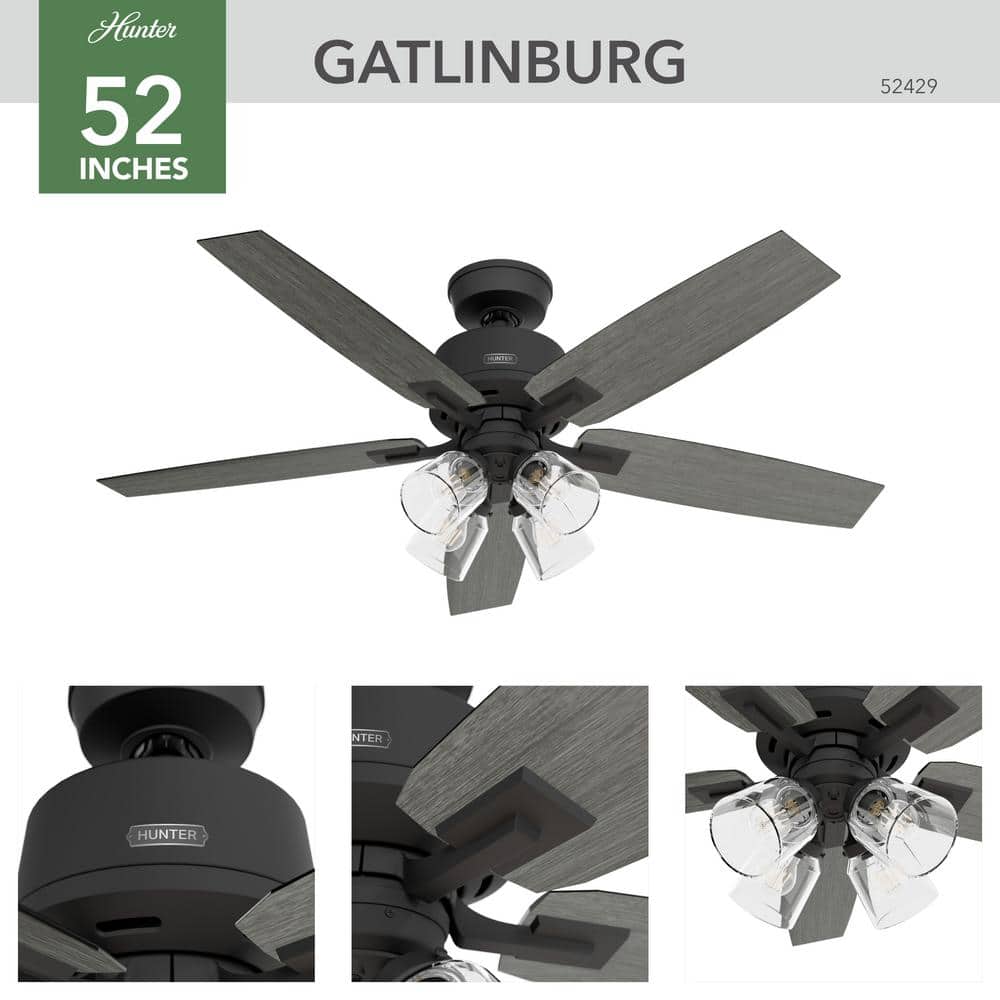 52" Matte Black Ceiling Fan with LED Light and Remote