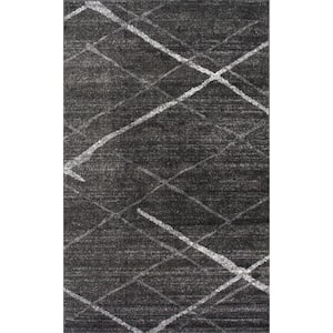 Thigpen Contemporary Stripes Dark Gray 10 ft. x 14 ft. Area Rug