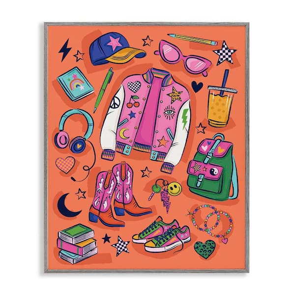 Stupell Industries Bright Fashion School Essentials by Lisa Perry Whitebutton Gray Framed Abstract Giclee Art Print 14 in. x 11 in.