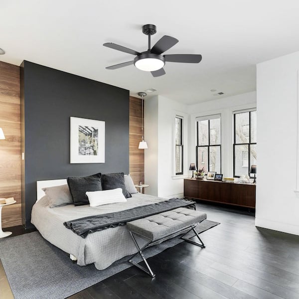 42 in. Modern Indoor Black 6-Speed Black Blades 3-Size Downrod Mount Ceiling Fan with 3-Color Dimmable LED Light