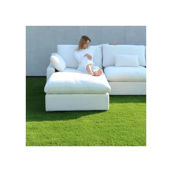 Modular Oversized Seat 83 in. Plush Linen Flared Arm Loveseat Cloud Couch Sofa with Ottoman, Washable Cover in White