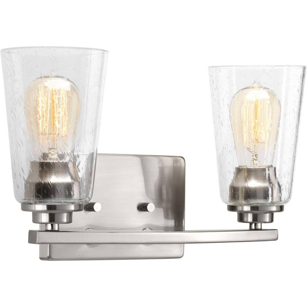 Brushed Nickel 2-Light Bath Vanity Fixture with Clear Glass Shades