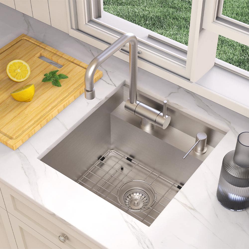 Zero Radius 15" Stainless Steel Undermount Workstation Bar Sink with Accessories