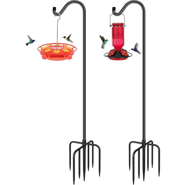 Upgrade Version Adjustable Shepherds Hook Bird Feeder Pole with 7 Prongs Base, 76 in. Tall Heavy Duty Black (2 Pack)