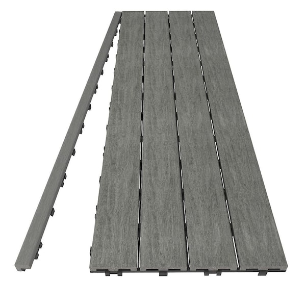 NewTechWood 1/12 ft. x 3 ft. Quick Deck Composite Deck Tile Straight Trim in Westminster Gray (2-Pieces/Box)