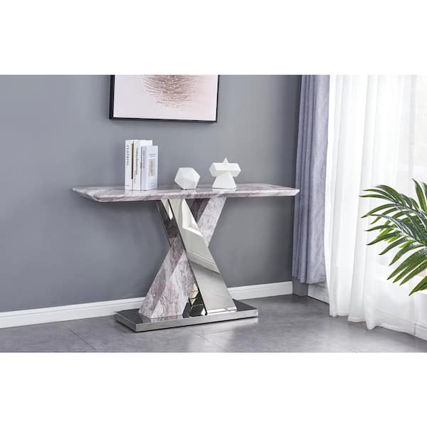 Best Quality Furniture Chuck 51 in. White Faux Marble Rectangle Top with Stainless Steel Base Console Table