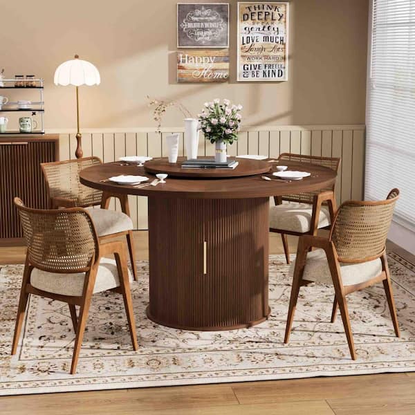 Boyel Living Walnut Wood 55.1 in. Pedestal Base Dining Table Seats
