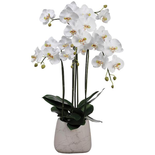 Artificial Phalaenopsis Orchid Plant in Marble Look Pot