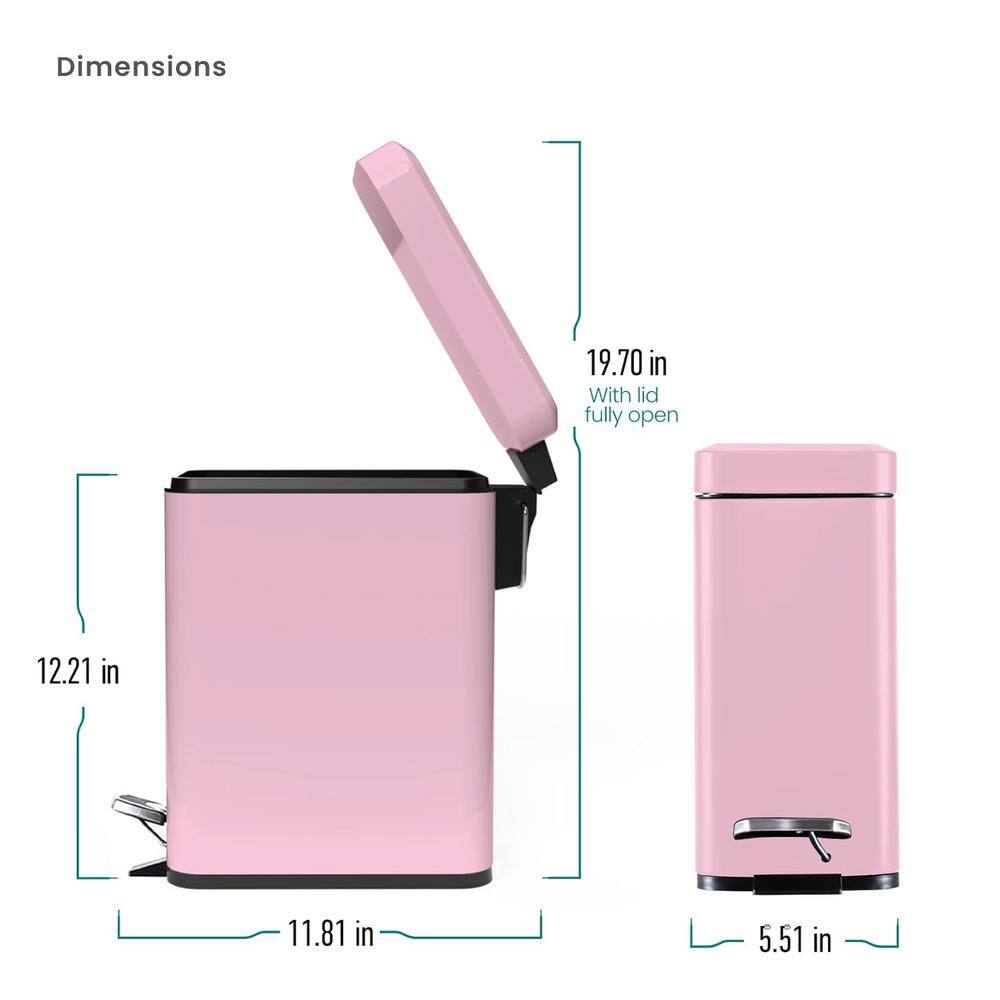 Matte Pink Stainless Steel 1.3 Gallon Bathroom Trash Can