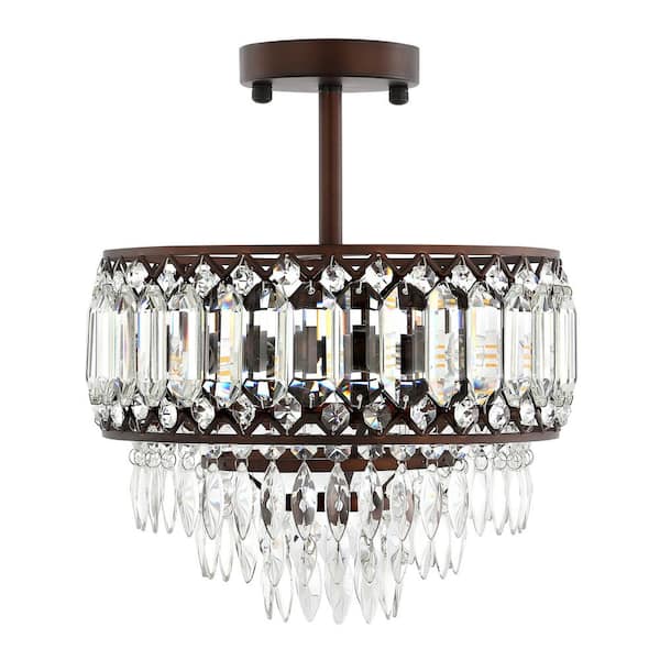 MLiAN 11.6 in. 3-Light Oil Rubbed Bronze Glam Empire Crystal Semi-Flush Mount Chandelier