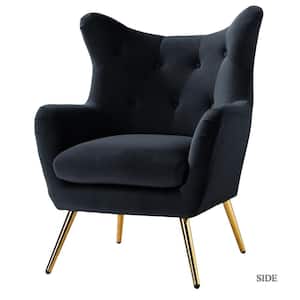 Jacob Black Tufted Accent Wingback Chair with Golden Base