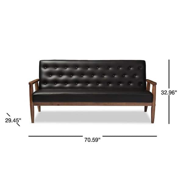 Baxton Studio Sorrento 71 in. Square Arm 4 Seater Sofa in Black