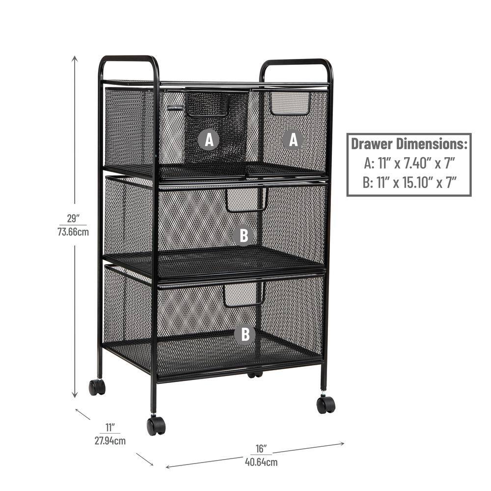 Black Metal Mesh 4-Drawer Mobile Storage Trolley