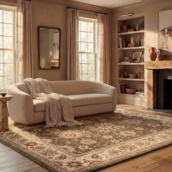 Lyndhurst 10 ft. x 10 ft. Square Sage/Ivory Border Floral Antique Area Rug