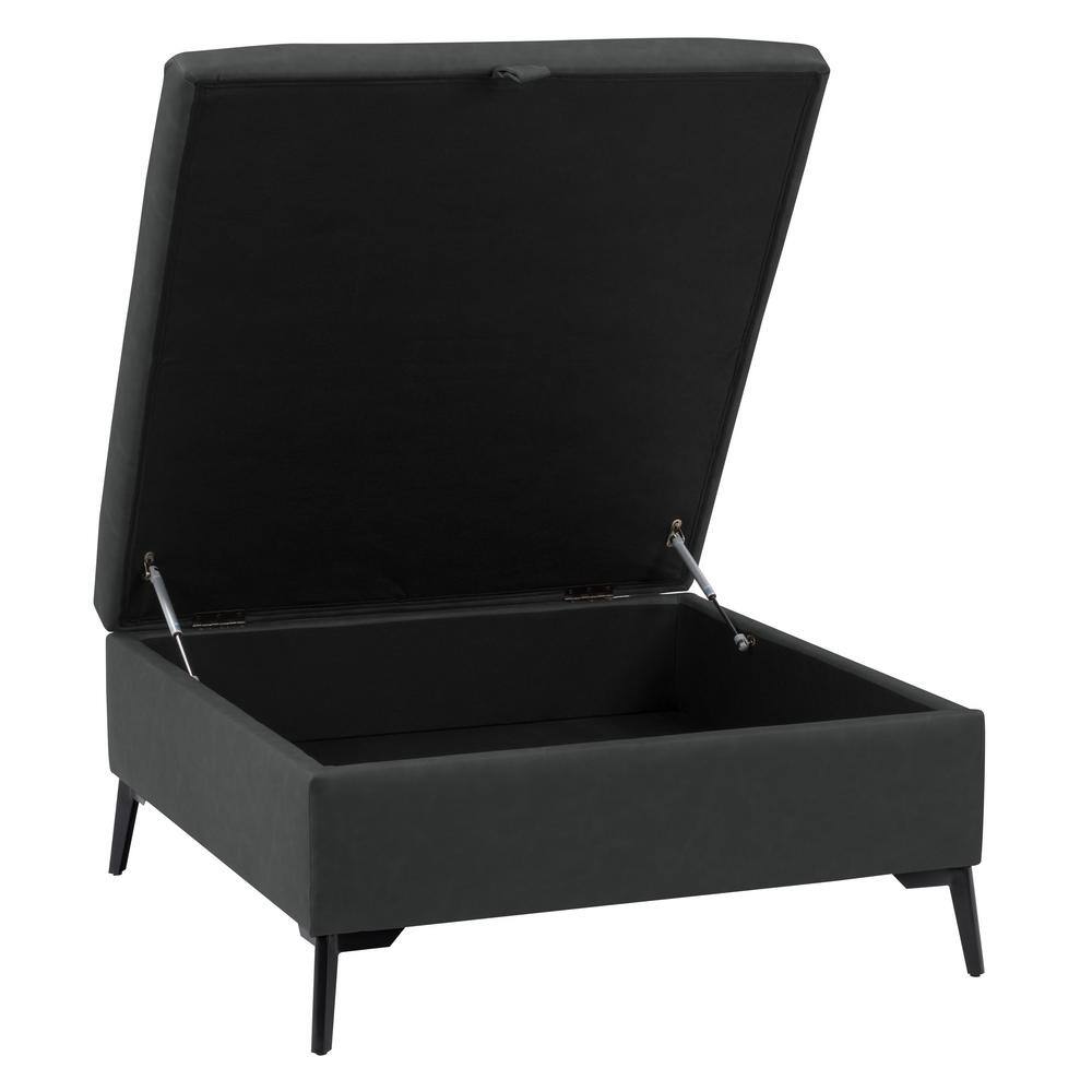 Linden Square Black Fabric Storage Ottoman with Metal Legs