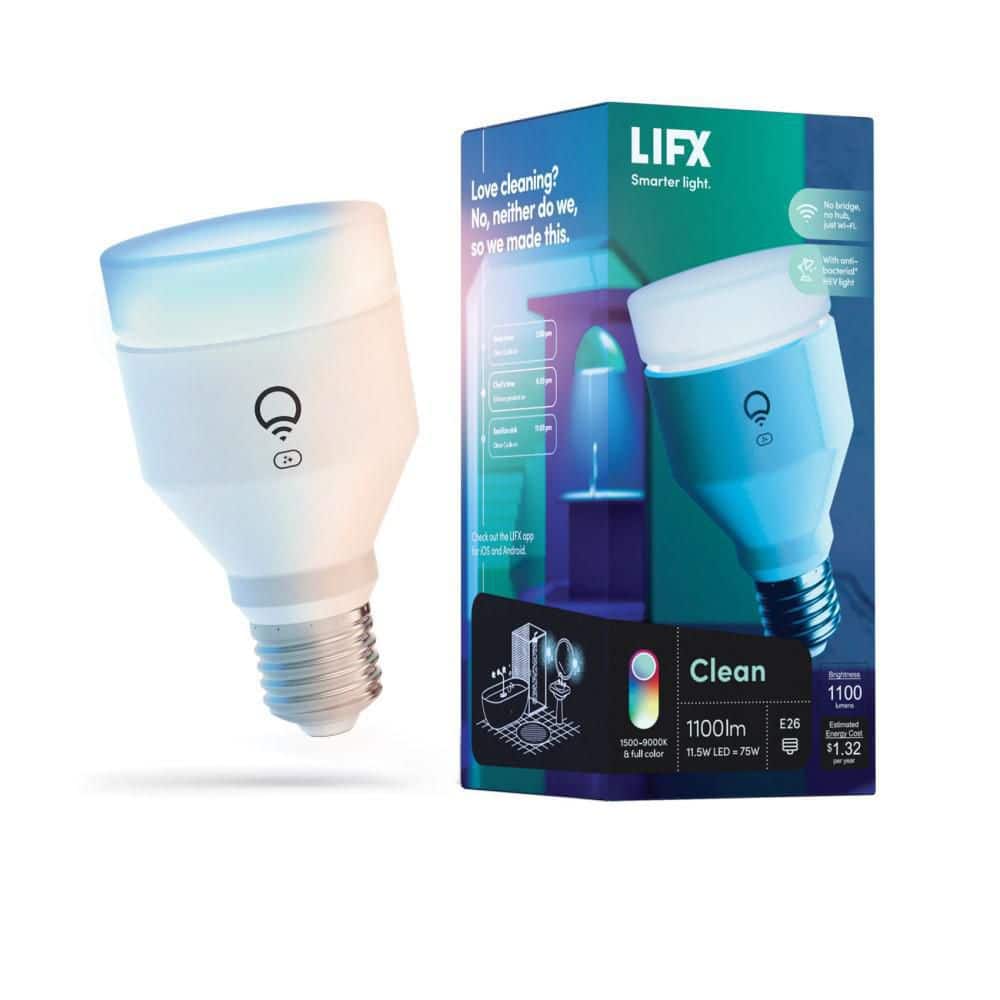 LIFX 75-Watt Equivalent A19 Clean RGB Multi-Color Smart Wi-Fi LED Light Bulb, Works with Alexa/Hey Google/HomeKit/Siri 1-Pack -  LHLA19E26UVUS