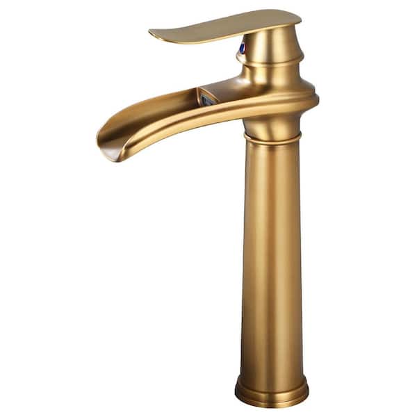 Waterfall Single Handle Single Hole Bathroom Vessel Sink Faucet Bathroom Sink Faucet in Antique Brass