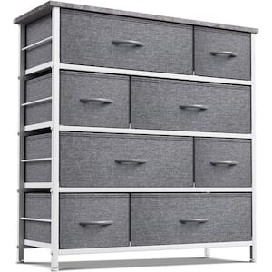 8-Drawer Light Gray Dresser Steel Frame Wood Top Easy Pull Fabric Bins 11.5 in. L x 34 in. W x 36 in. H