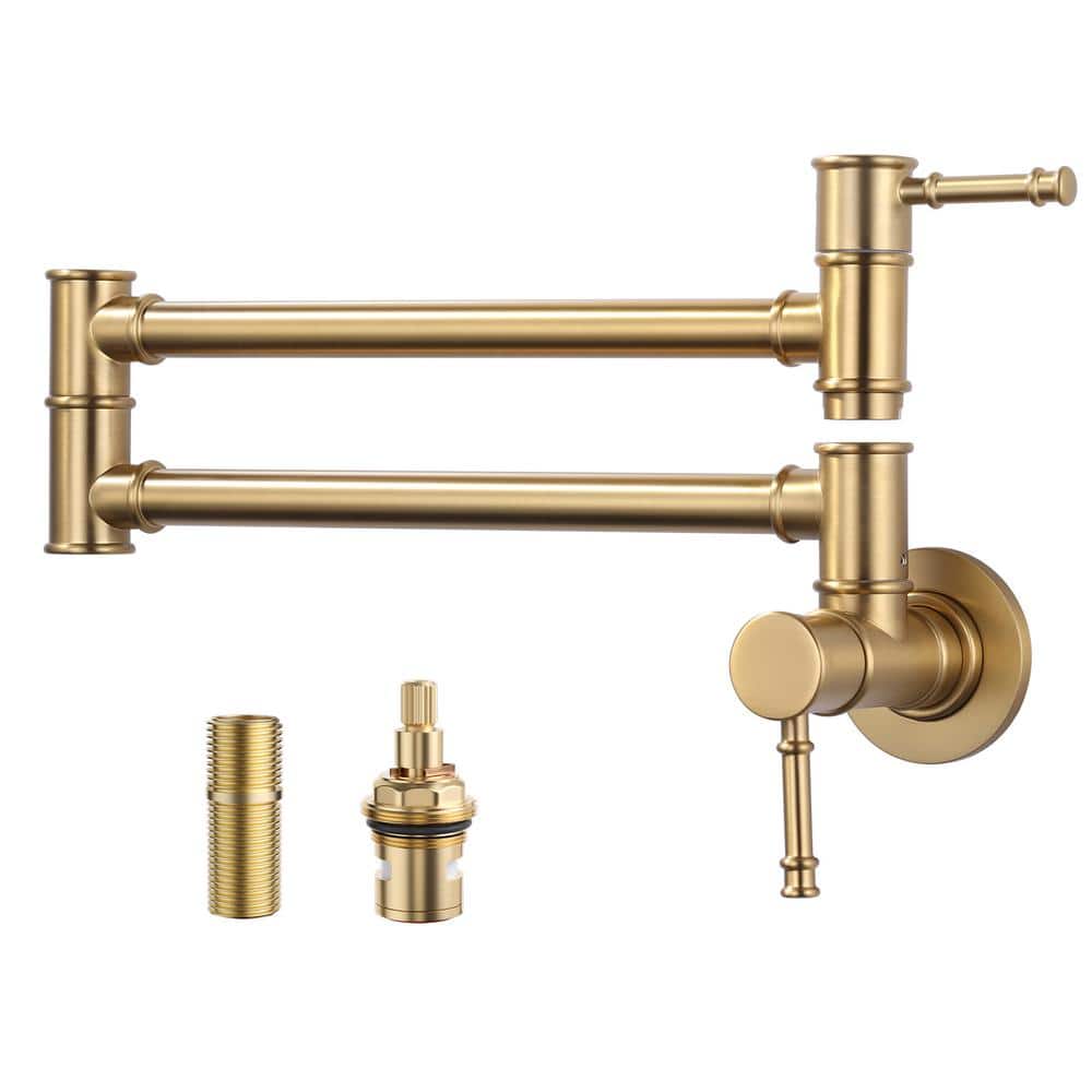 Brushed Gold Wall Mount Double Handle Pot Filler Faucet