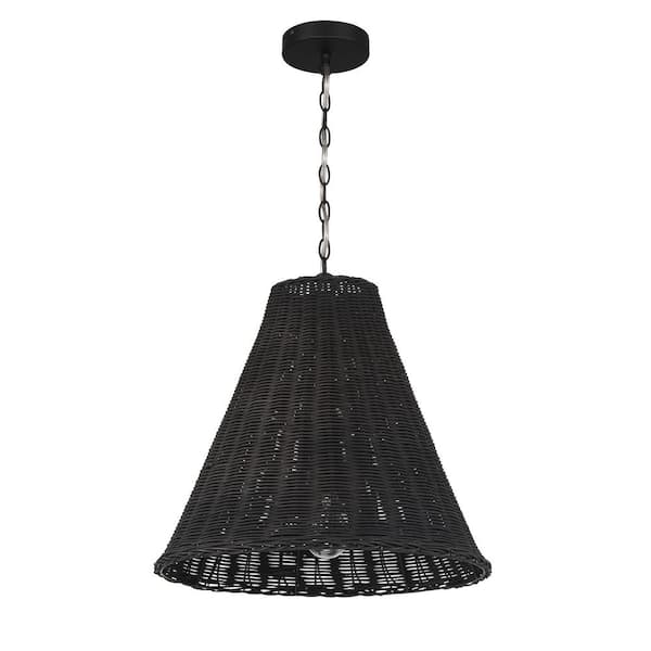 Storied Home 60-Watt 1 Light Black Cone Woven Pendant Light with Rattan Shade