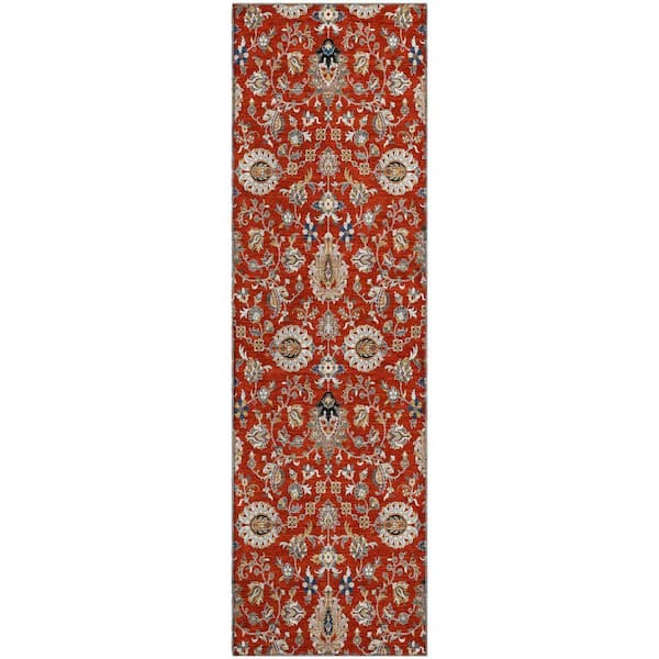 Mayfield Premium Machine Washable Abstract AMF2192 Red 2 ft. x 7 ft. Runner Rug