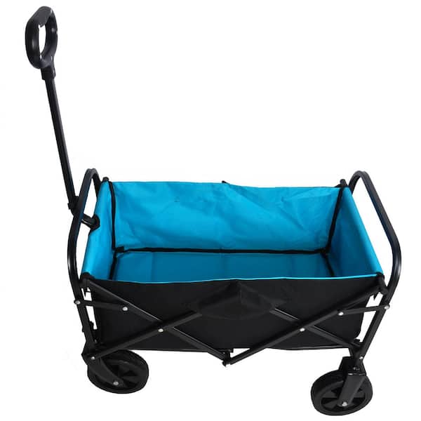 Unbranded Utilitarian Black Plus Blue Steel Versatile Outdoor Utility Serving Cart, Mini Folding Wagon Cart for Storage, Shopping