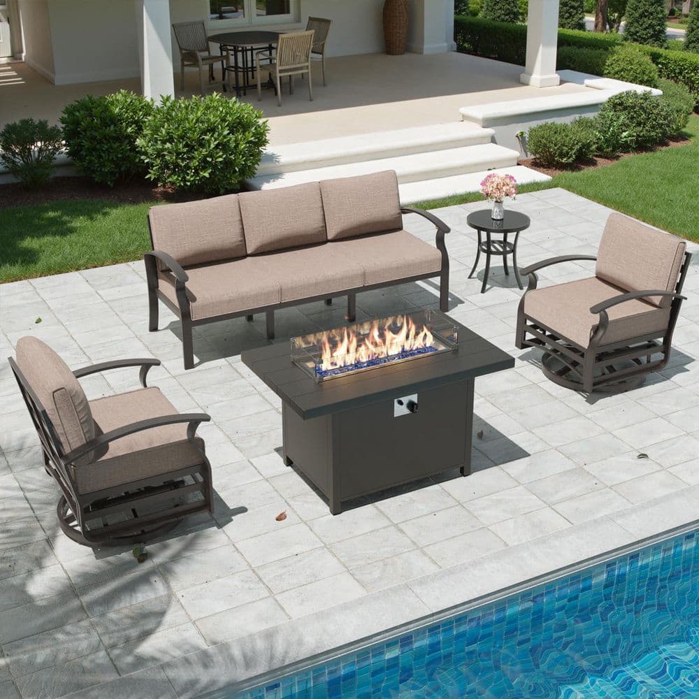 5-Piece Aluminum Patio Conversation Sectional Seating Set / 5 in. Thick Cushion Swivel Rocking Chair and Cushion Khaki price history on PriceWatchPro