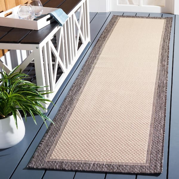 Martha Stewart Camel/Brown 2 ft. x 9 ft. Runner Border Geometric Indoor/Outdoor Area Rug