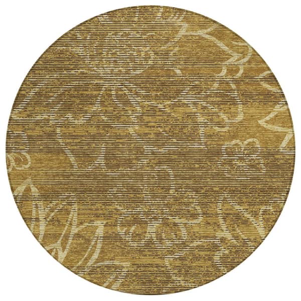 Chantille Machine Washable Indoor/Outdoor Abstract ACN2789 Walnut 8 ft. x 8 ft. Round Rug