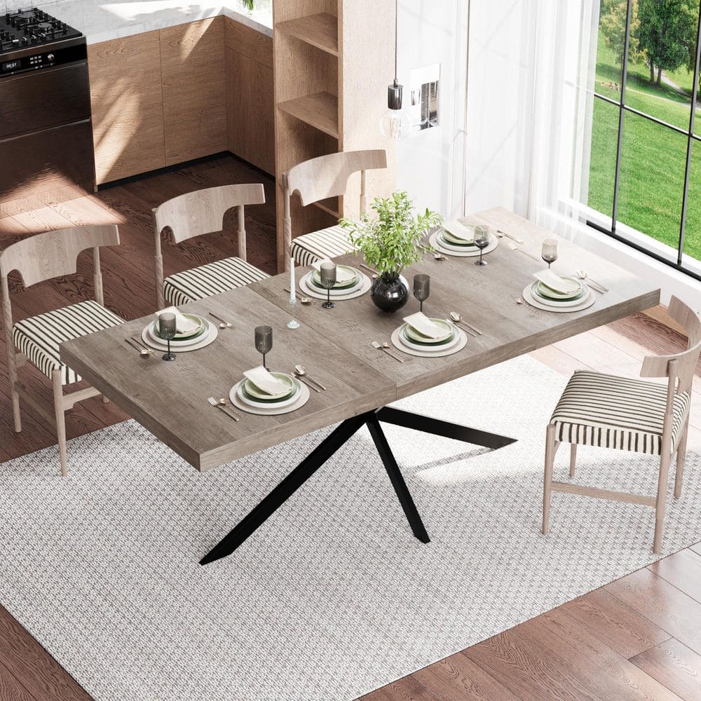 Noble House Ulven Modern Grey 70.86 in. MDF Wood Top Metal Cross