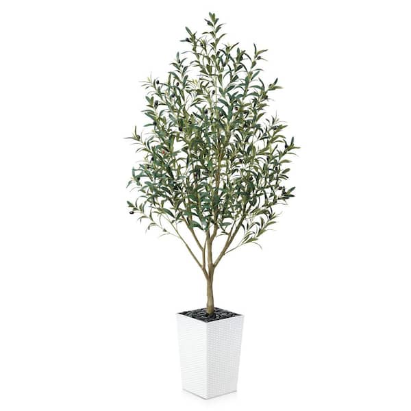 6 ft. Artificial Olive Tree Indoor/Outdoor White Planter,Faux Plants for Home Office Decor Living Room and Modern Spaces