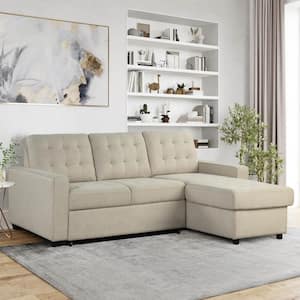 Barison 90 in. Square Arm 1-Piece Fabric L-Shaped Sectional Sofa in Oatmeal with Chaise