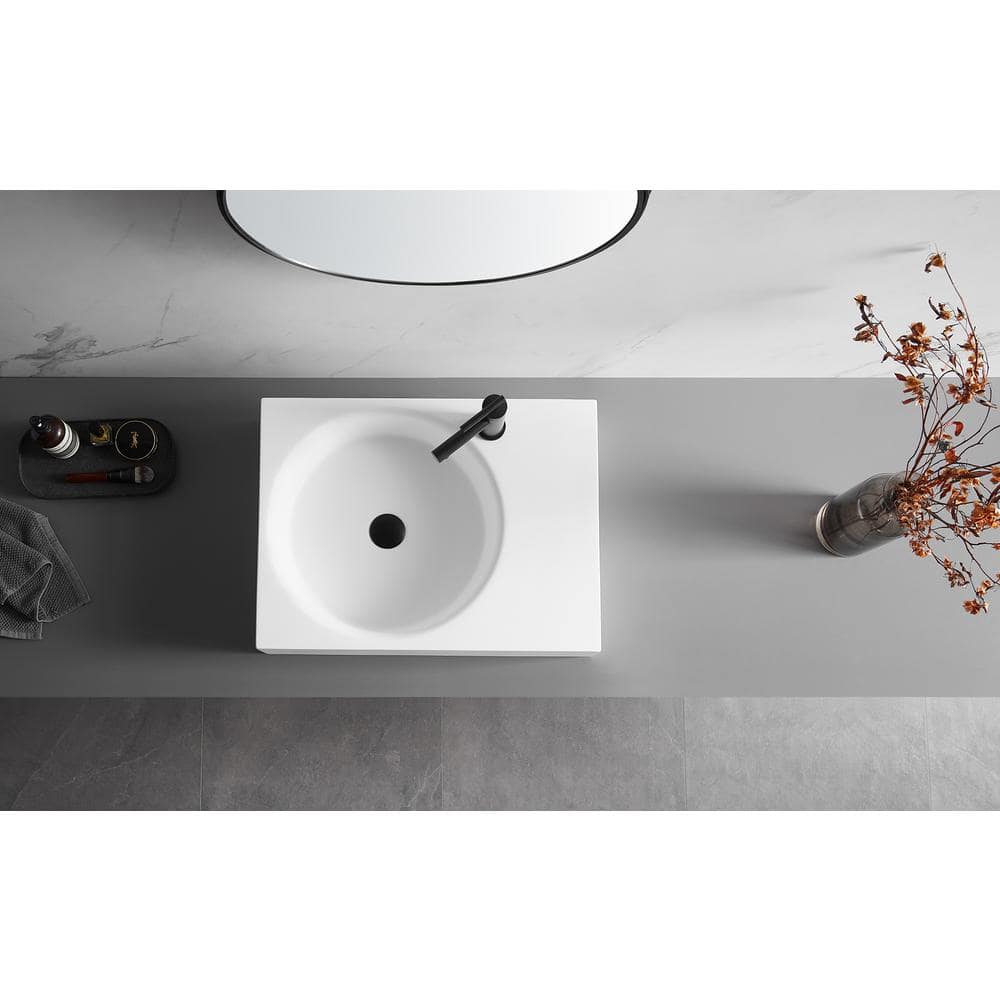 White Solid Surface Square Wall-Mount Bathroom Sink