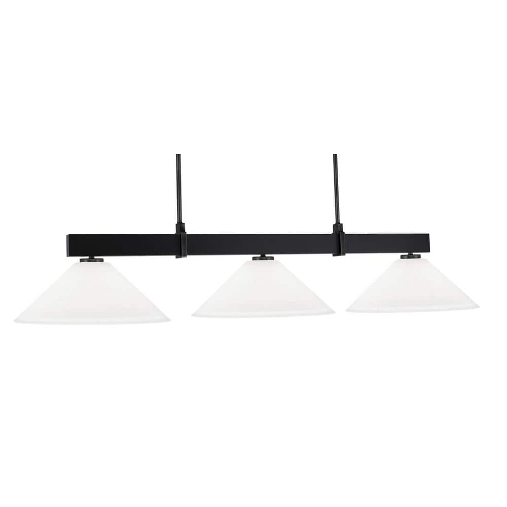 Balmore 3-Light Matte Black Billiard Light with 16 in. White Muslin Glass S