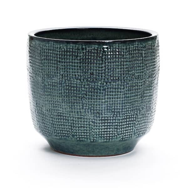 LuxenHome 15.75 in. Gray Round Ceramic Planter