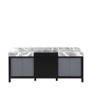 Zilara 84 in x 22 in D Black and Grey Double Bath Vanity and Castle Grey Marble Top