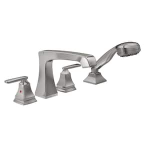 Ashlyn 2-Handle Deck Mount Roman Tub Faucet Trim Kit in Stainless with Hand Shower (Valve Not Included)